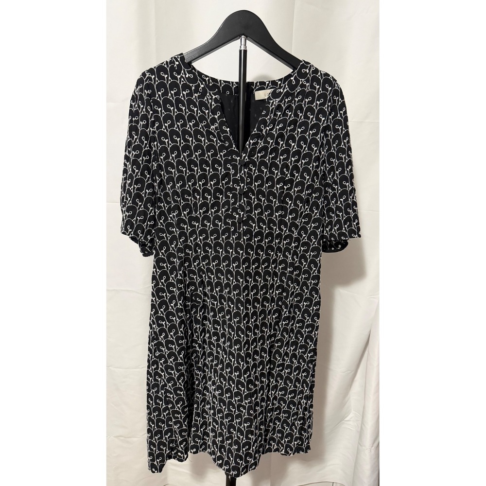 LOFT Womens Black White Embroidered Scallop Leaf V-Neck Shift Mini Dress Size 14